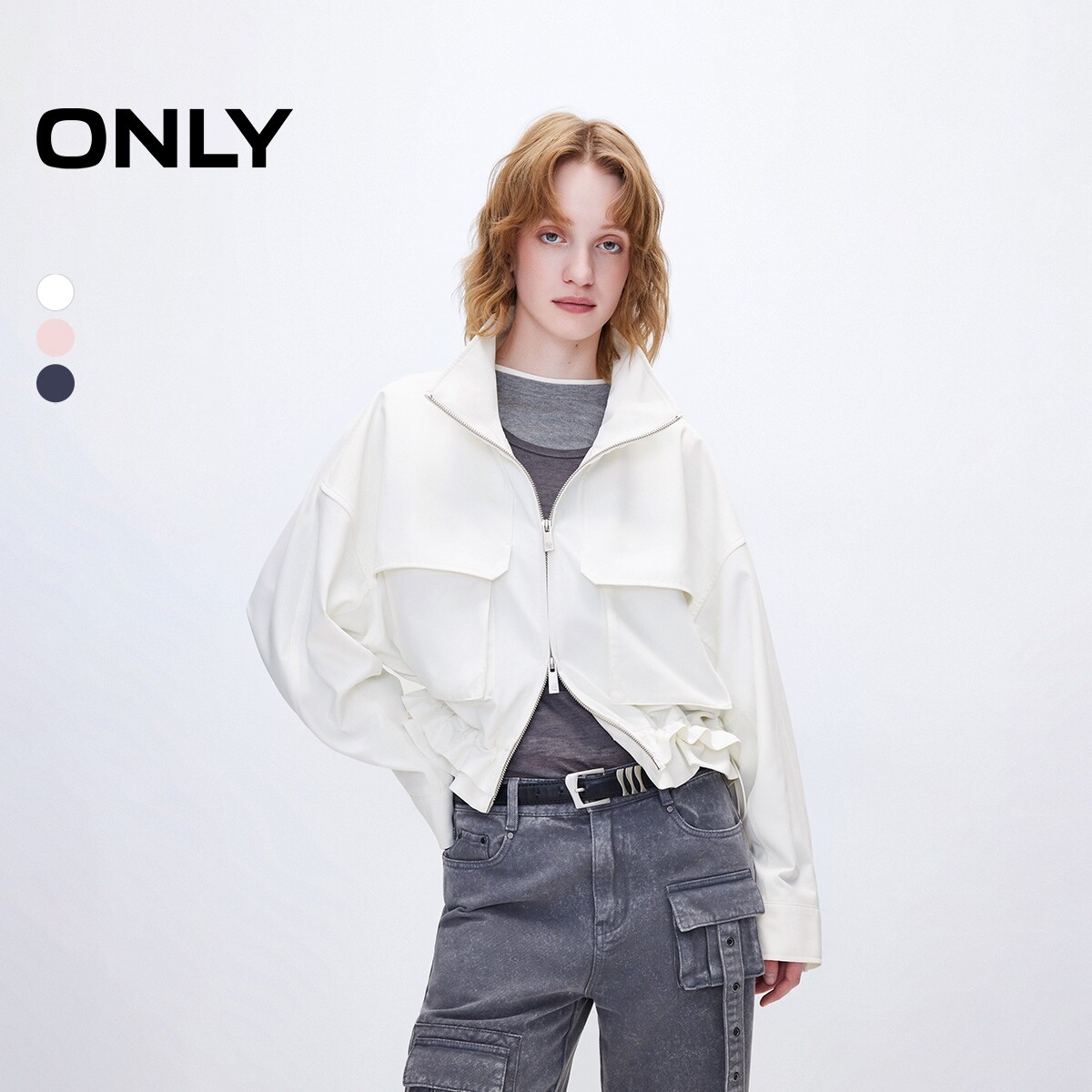 ONLY短款宽松高领风衣外套