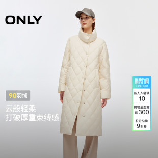 羽绒服女 90白鸭绒舒适两穿领纯色宽松轻薄长款 ONLY2025冬季 新款