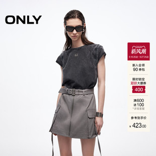 ONLY秋季肩部立体剪裁拼接圆领裙子假两件上衣T恤裙短裙连衣裙女