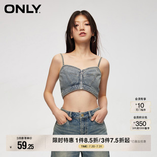 修身 ONLY夏季 潮流短款 牛仔吊帶背心T恤女 時尚 124270001