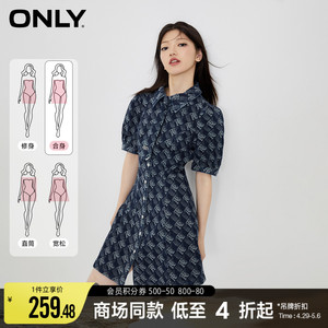 ONLY泡泡袖翻领牛仔连衣裙