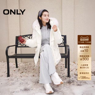【鹅绒服】ONLY2025冬季新款可拆狐狸毛领连帽工装收腰派克羽绒服