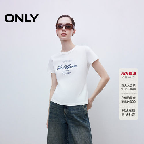 ONLY做旧印花正肩短袖T恤