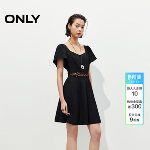 黑色白色连衣裙女 裙子腰部镂空设计心形领口短袖 ONLY夏季 法式