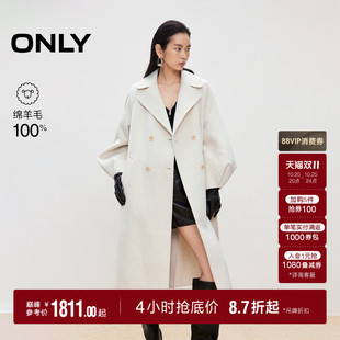 ONLY2026秋季新款花苞袖身设计绵羊毛宽松垂感毛呢大衣外套女