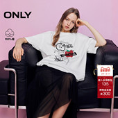 ONLY2026春季 新款 复古手绘苹果印花罗纹领口宽松落肩纯棉T恤女