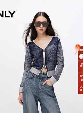 ONLY冬季潮酷辣妹显瘦做旧V领开衫针织衫女|12433A010