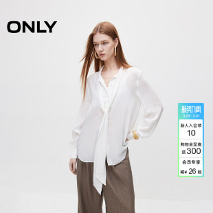 醋纤 衬衫 ONLY冬季 优雅通勤系带设计感雪纺长袖 上衣女 法式
