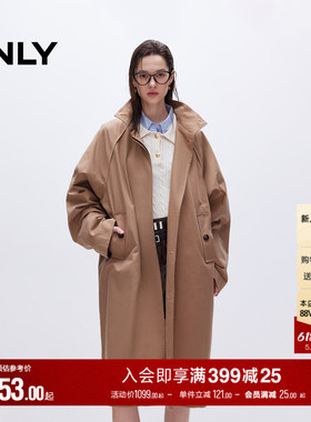 ONLY夏季两侧斜插袋保暖防风立领挺阔中长款工装风衣外套女