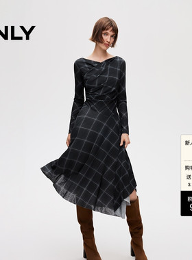ONLY2026春季新款不规则下摆优雅交叉垂坠荡领中长款连衣裙女