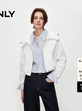 ONLY2026春季新款纯色连帽实用双口袋设计插肩宽松开衫风衣外套女