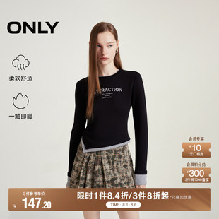 正肩字母T恤女 ONLY夏季 假两件打底衫 时尚 124302012 修身