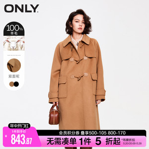 ONLY冬季双面呢绵羊毛翻领中长款毛呢大衣女|12334S001