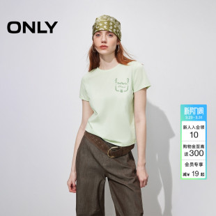 正肩圆领短袖 简约字母印花设计短款 上衣T恤女 新款 ONLY2026春季