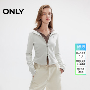 卫衣上衣女 腰部捏褶弧形下摆拉链长袖 ONLY春季 小立领修身
