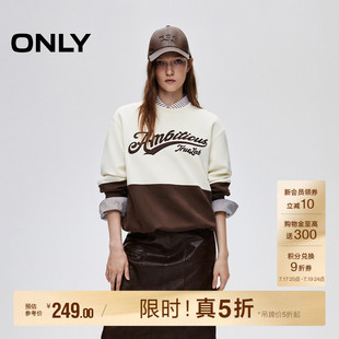 ONLY夏季休闲舒适个性字母撞色长袖微落肩圆领卫衣上衣女