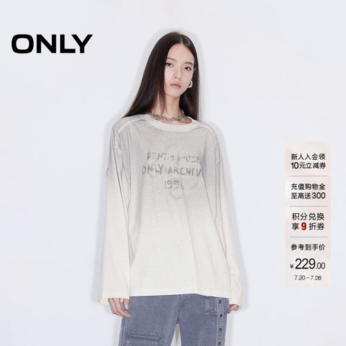 ONLY做旧长袖字母印花T恤