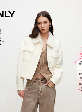 ONLY冬季100%绵羊毛纯色短款毛领毛呢大衣女|12434T004