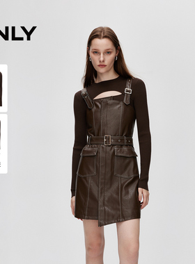 ONLY冬季复古风长袖套装收腰PU短裙连衣裙女|12437Y006
