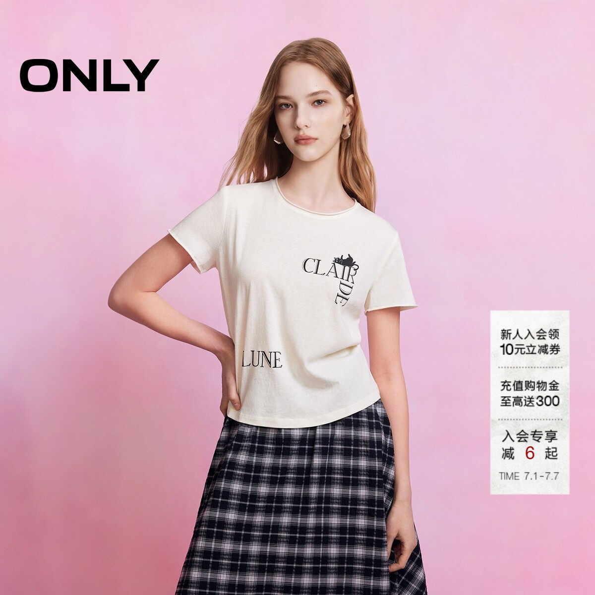 ONLY小猫印花圆领短袖T恤