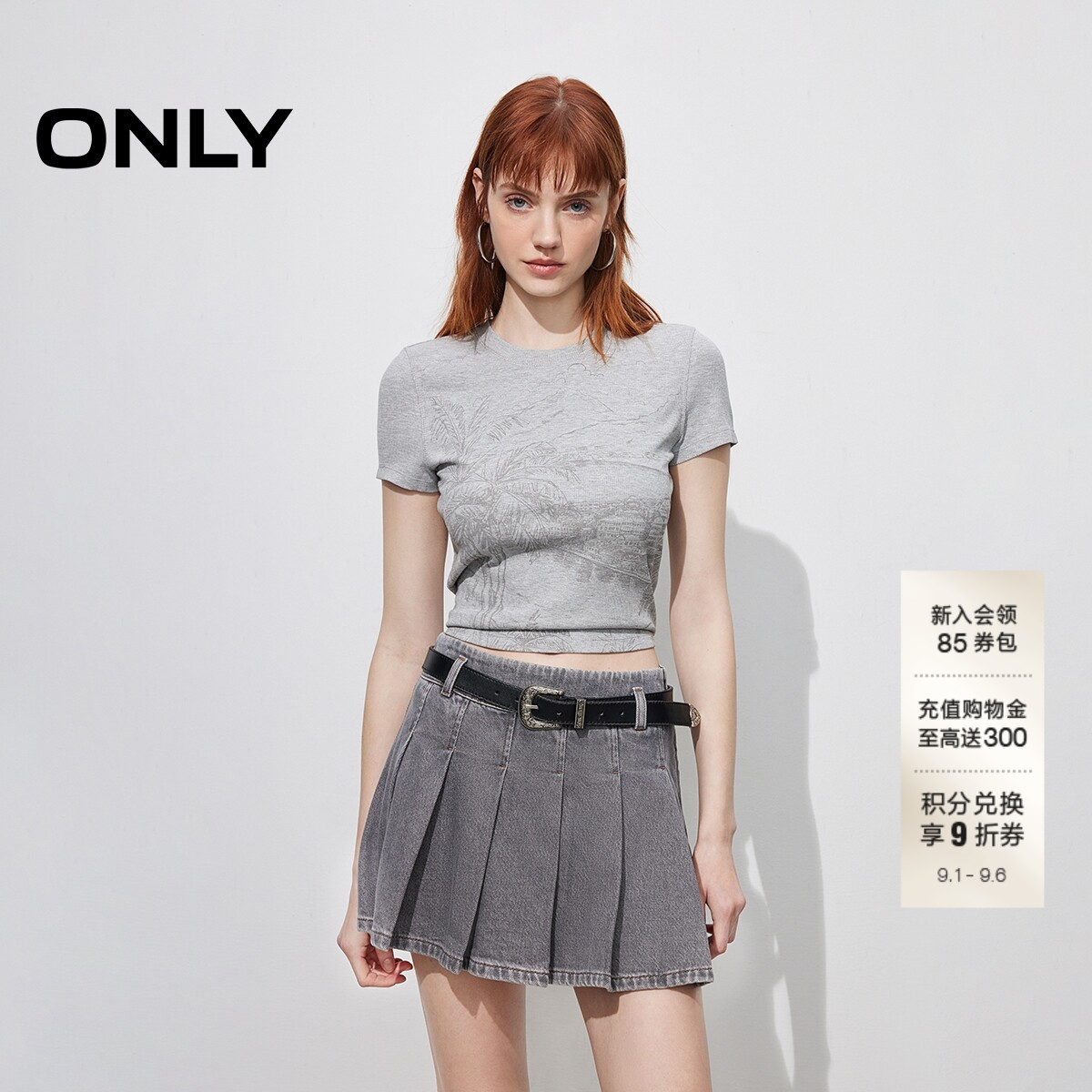 ONLY印花正肩短袖T恤图片