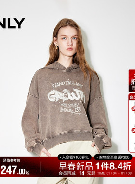 ONLY秋季时尚做旧水洗宽松连帽字母卫衣女|12439S002