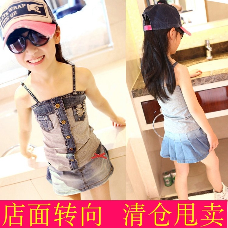 童装夏季女童学院风百褶裙牛仔短裙百搭迷你小牛仔短裙半身裙裙子