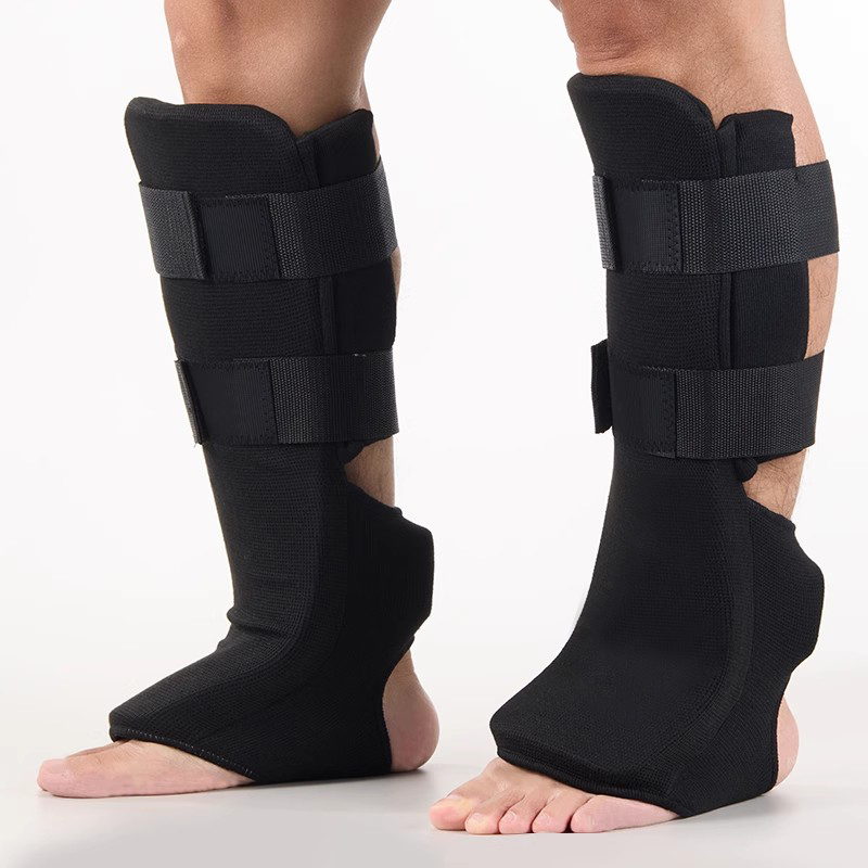 加厚极真会护腿护胫空手道搭扣散打拳击泰拳护脚面背护胫骨跆拳道