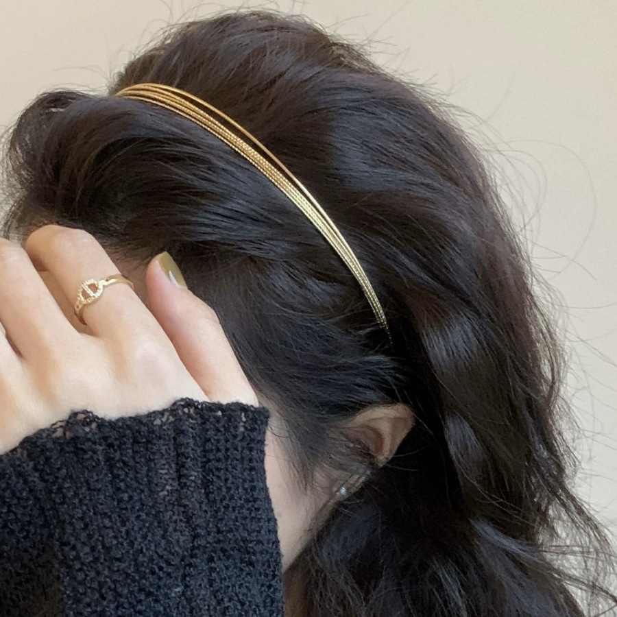 新款多层金属发箍女金色细边外出压发发卡欧美小众设计感气质