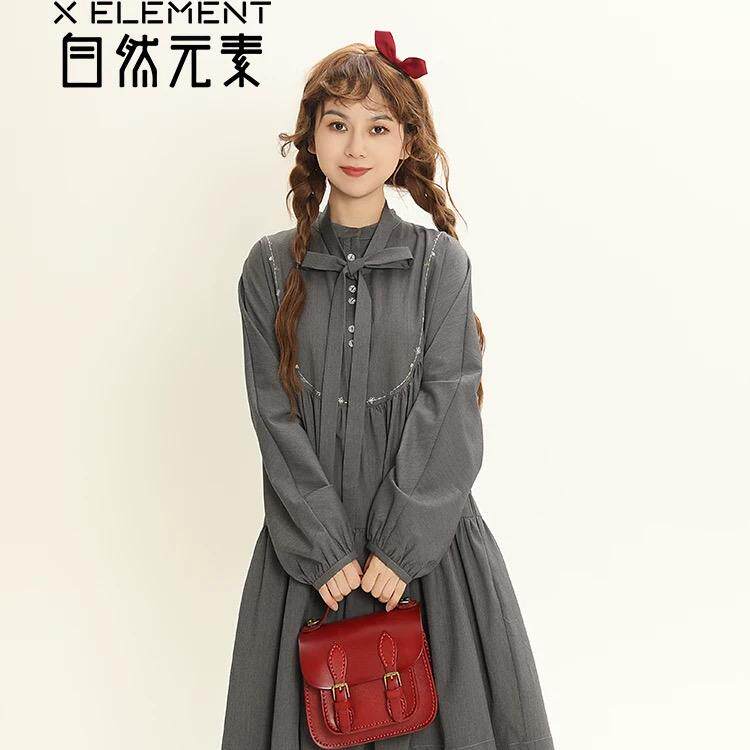 【南法假日】自然元素原创设计长袖连衣裙女立领A型绣花裙