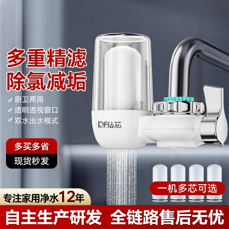 厨房水龙头净水器 自来水前置过滤器 除氯减垢双出水滤水器可换芯