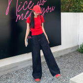 深蓝色系慵懒风ins博主风 宽松垂感牛仔阔腿裤 艾恩晟 2025早春美式