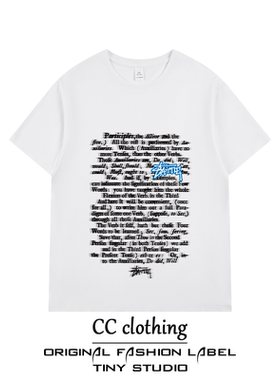 美式休闲字母创意印花T恤潮牌重磅纯棉圆领宽松百搭男女短袖