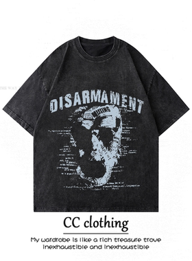 美式街头印花水洗做旧短袖重磅T恤潮牌小众青少年学生百搭上衣