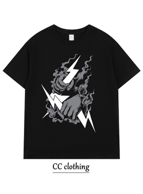 美式高街个性雷神印花T恤潮牌高街纯棉男女学生圆领宽松短袖