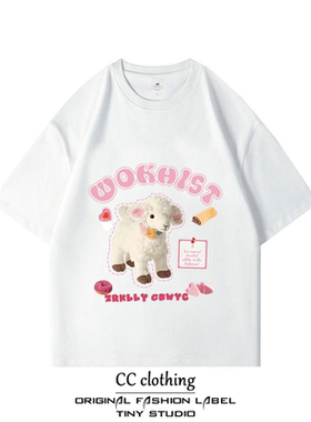 小众ins休闲百搭宽松创意趣味字母印花纯棉圆领短袖潮牌重磅T恤