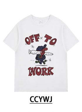 夏季小众高级感松弛感T恤卡通印花纯棉男女同款百搭纯棉圆领短袖