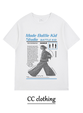 美式小众人物印花纯棉短袖复古男女同款潮牌重磅百搭宽松T恤上衣