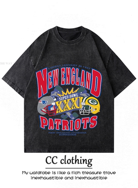 美式复古橄榄球队小众字母印花水洗做旧短袖重磅T恤嘻哈潮牌上衣