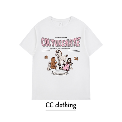 美式高街卡通人物趣味创意印花T恤潮牌高街纯棉圆男女领宽松短袖