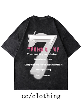 美式水洗做旧复古灰纯棉短袖T恤男女夏季宽松高街ins潮牌短袖上衣