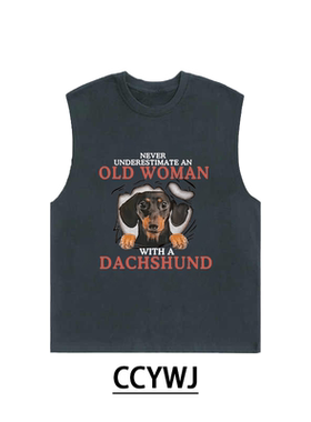 美式复古街头高级感宽松260克纯棉圆领重磅男女同款背心狗狗印花