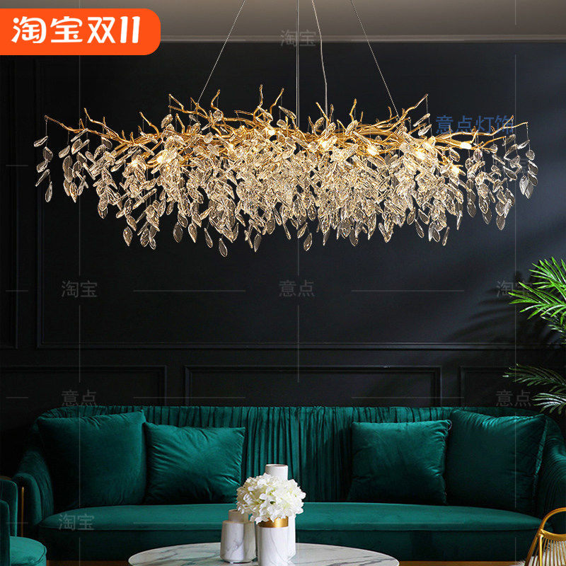 饭厅吊灯长形饭厅圆形艺术简约大气法式轻奢别墅豪华客厅水晶灯具