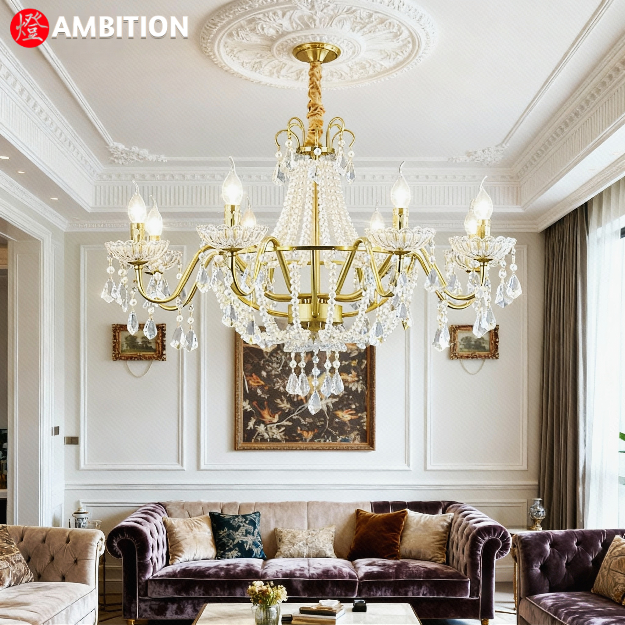 全铜水晶吊灯欧式复古客厅别墅
