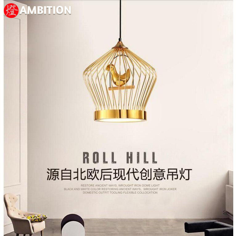 北欧创意客厅餐厅吧台阳台灯新中式个性铁艺鸟笼茶楼酒店客栈吊灯