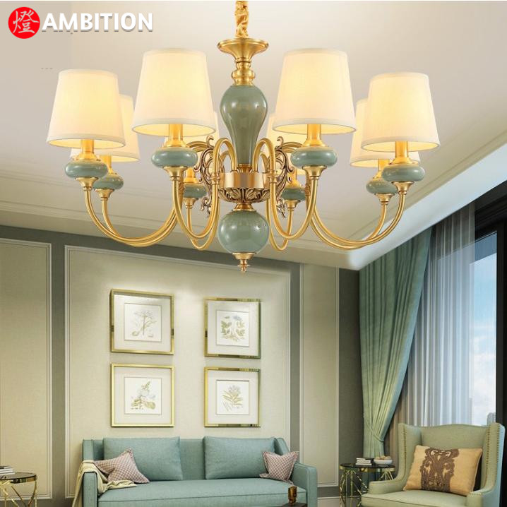 全铜陶瓷欧式风别墅软装卧室灯