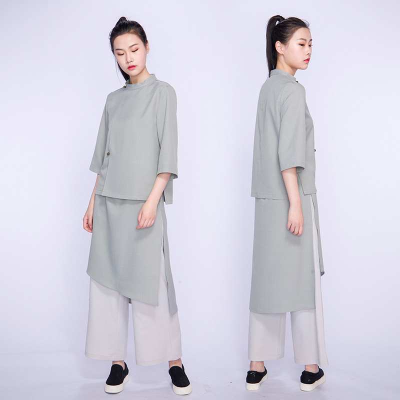 中国风新中式餐厅成都客栈茶楼服务员工作服前台收银员工服女
