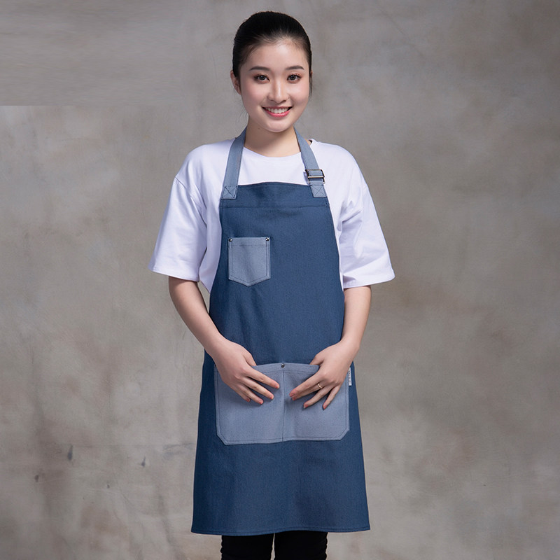 爱斯坦纯棉布可调节餐厅挂脖长围裙女咖啡厅烘焙坊服务员工作服女