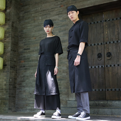 新中式弹力立领盘扣服务员工作服