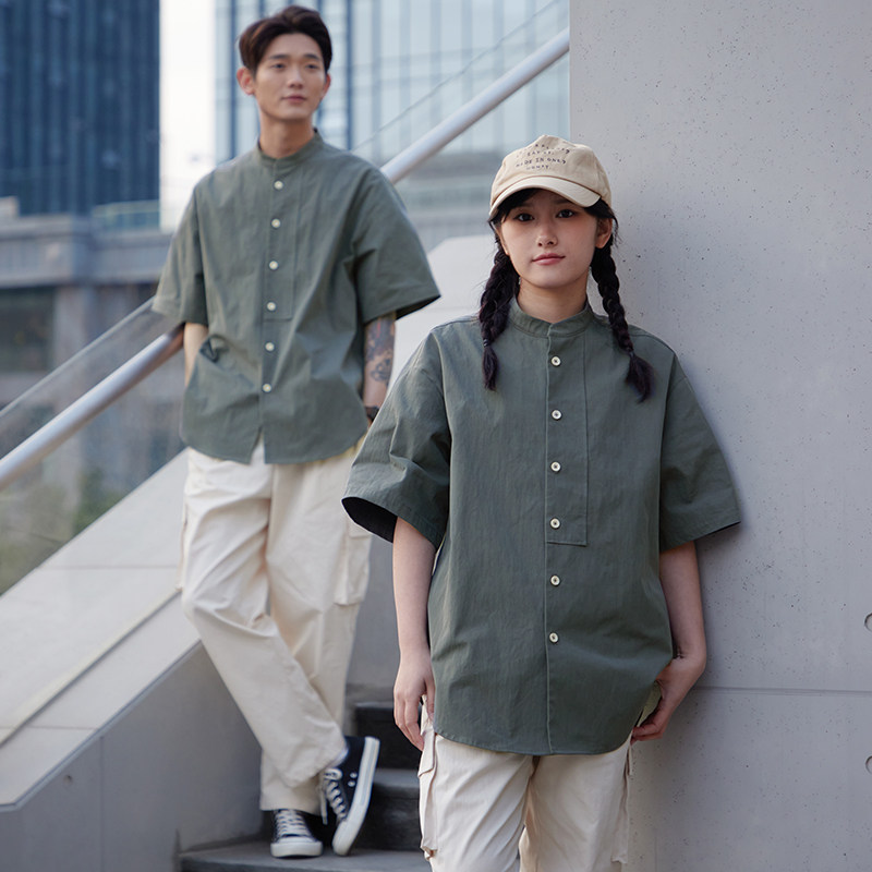 爱斯坦全棉衬衣立领茶饮店工作服烘培咖啡餐饮服务员工作服长短袖